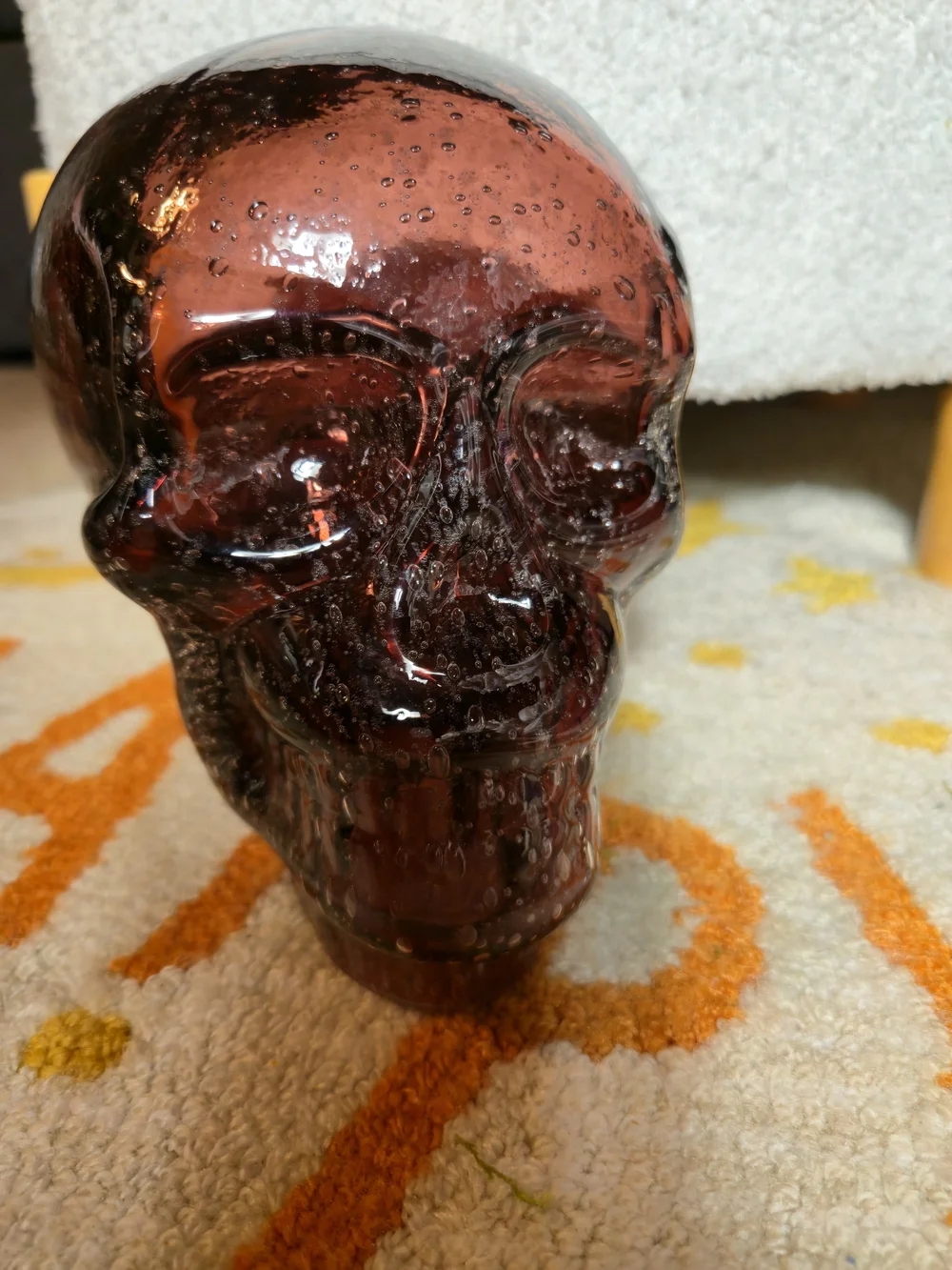 Vintage Dark Amber Glass Skull Head Sculpture • Translucent Crimson Resin NWT
